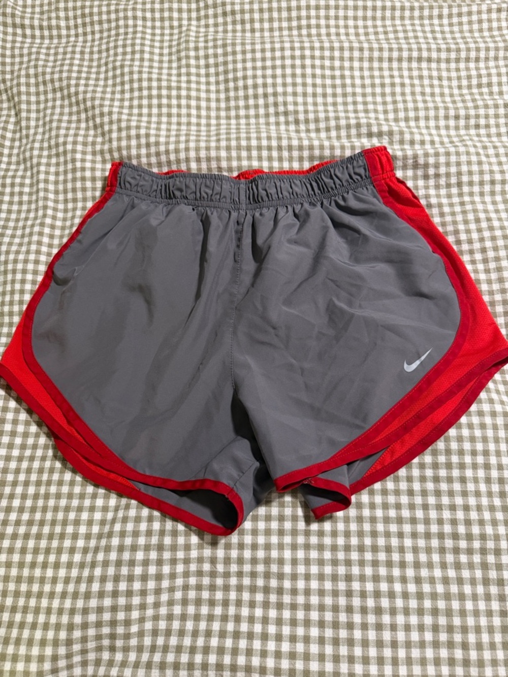 Nike Women's Gray Athletic Shorts with Red Trim